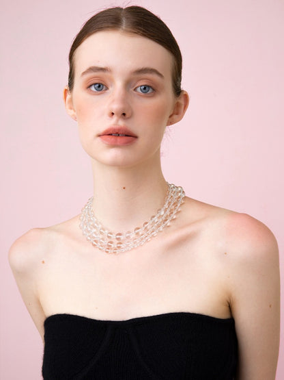 Long Elegant White Quiz Crystal Beaded Necklace