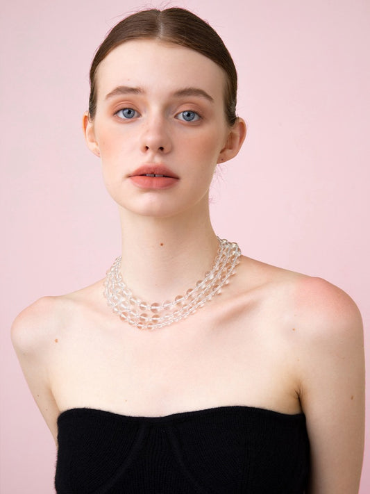 Long Elegant White Quiz Crystal Beaded Necklace