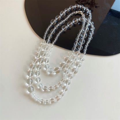 Long Elegant White Quiz Crystal Beaded Necklace