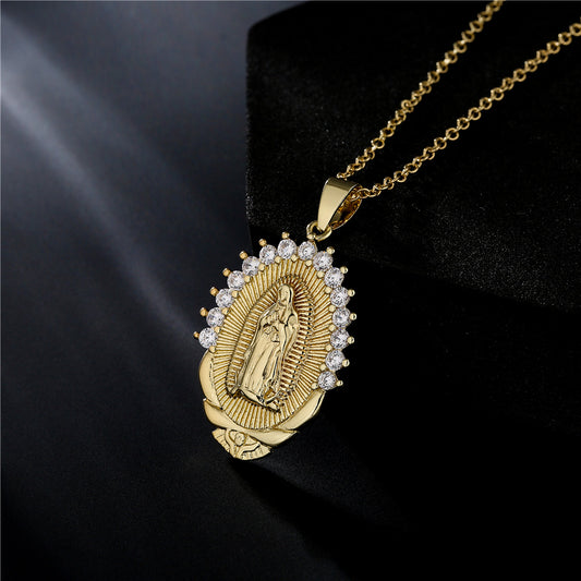 Blessed Virgin Mary Necklace 18K Gold Plated