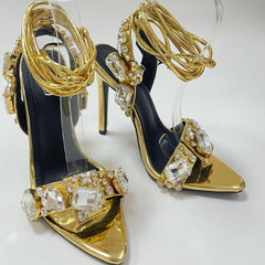 Gold Sparkling Lace Up Highheels Fashion Shoes