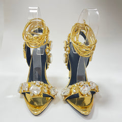 Gold Sparkling Lace Up Highheels Fashion Shoes