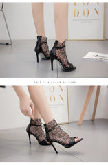 Shinny Diamond Studs Toe Fishnet Highheels Fashion Party Shoes