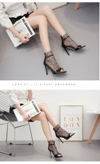Shinny Diamond Studs Toe Fishnet Highheels Fashion Party Shoes