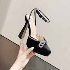 Double Bow Crystal Silky Pump Heels Shoes