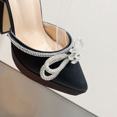 Double Bow Crystal Silky Pump Heels Shoes