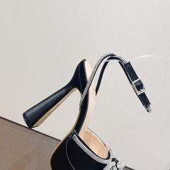 Double Bow Crystal Silky Pump Heels Shoes