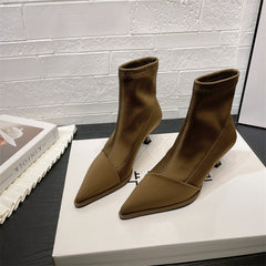 Satin Pointed Anckle Boots Fashion Shoes