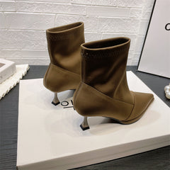 Satin Pointed Anckle Boots Fashion Shoes