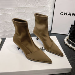 Satin Pointed Anckle Boots Fashion Shoes