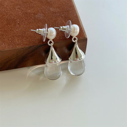 Fresh-water Pearl Crystal Drop Earrings