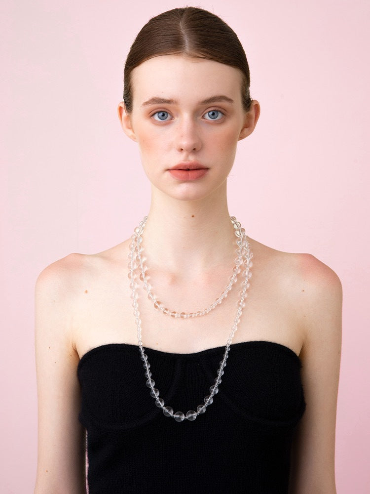 Long Elegant White Quiz Crystal Beaded Necklace