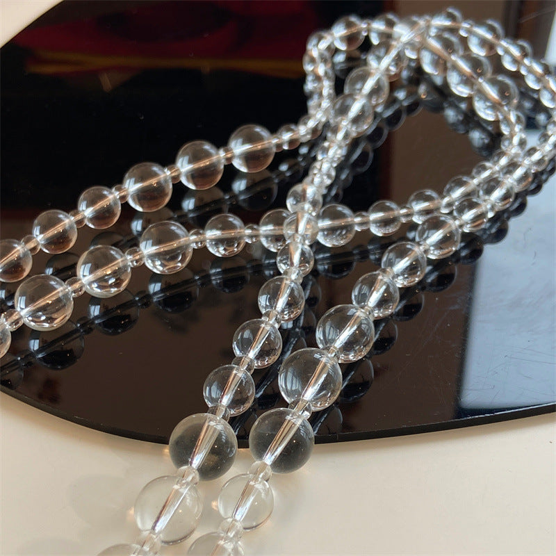 Long Elegant White Quiz Crystal Beaded Necklace