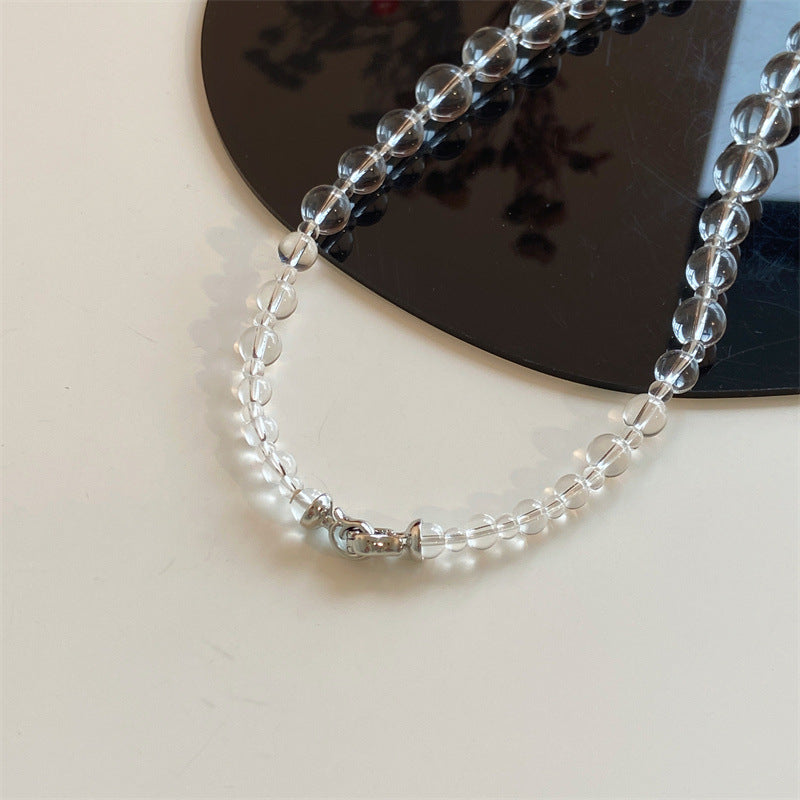 Long Elegant White Quiz Crystal Beaded Necklace