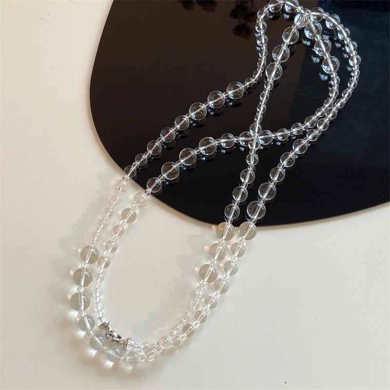 Long Elegant White Quiz Crystal Beaded Necklace