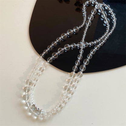 Long Elegant White Quiz Crystal Beaded Necklace