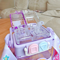 Kids Dual Straw Water Bottle with strap 520ml