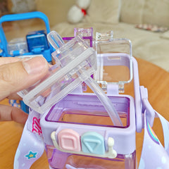 Kids Dual Straw Water Bottle with strap 520ml