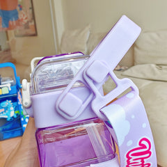 Kids Dual Straw Water Bottle with strap 520ml