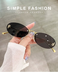 New Retro Oval Metal Frameless Unisex Sunglasses