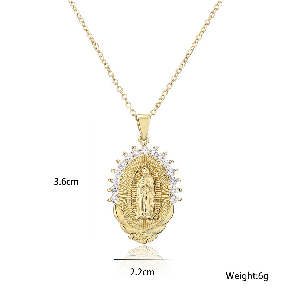 Blessed Virgin Mary Necklace 18K Gold Plated