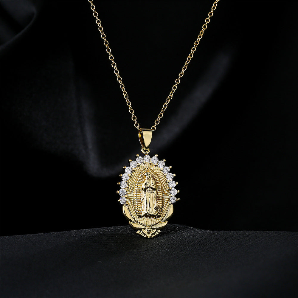 Blessed Virgin Mary Necklace 18K Gold Plated