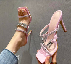 Chain Pink Pump Heels Fashion Shoes