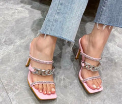 Chain Pink Pump Heels Fashion Shoes