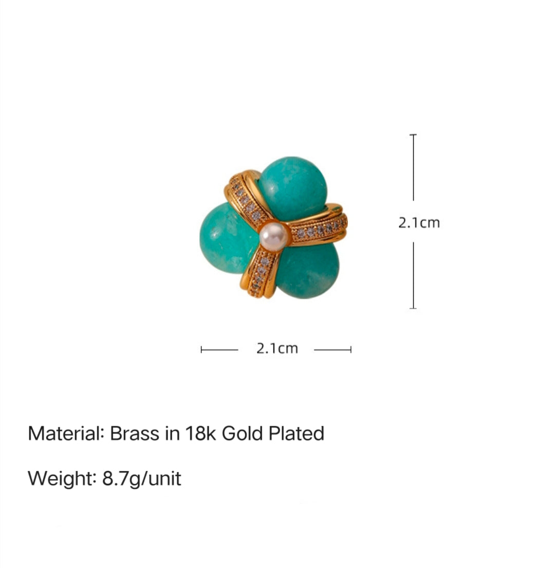 Triple Round Natural Blue Stones Stud Earring