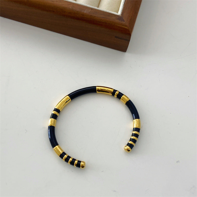 French Niche luxury Enamel Cuff Bangle 18K Gold Plated