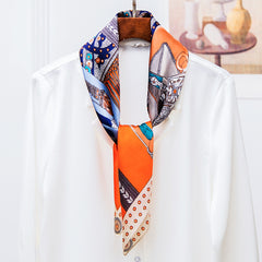Horce Printed Silky Scarf (ORANGE)-Trending
