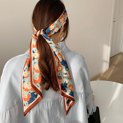 Skinny Scarf- Flower Colorful Print/ Trending long slim scarves