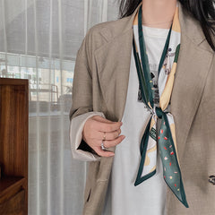 Skinny Scarf- Flower Colorful Print/ Trending long slim scarves