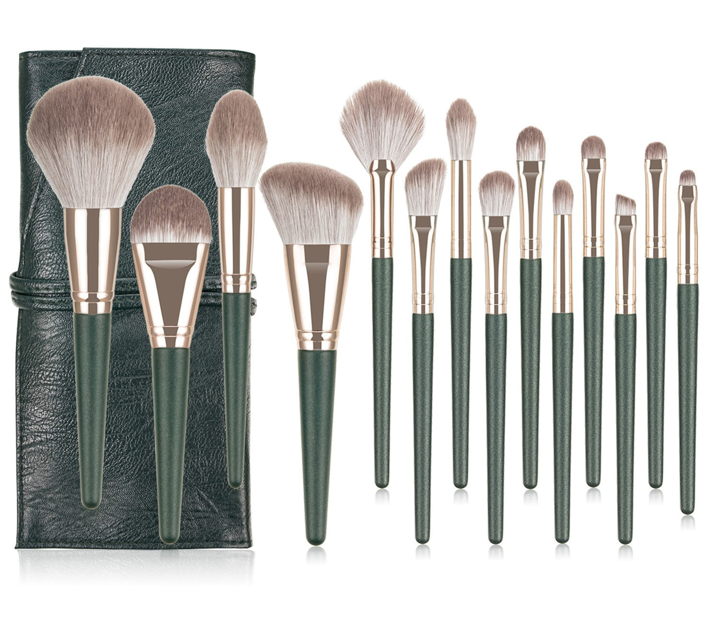 14 Pcs Dark Green Premium Cosmetic Makeup Brush Set