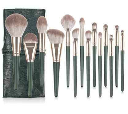 14 Pcs Dark Green Premium Cosmetic Makeup Brush Set