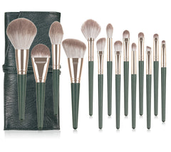 14 Pcs Dark Green Premium Cosmetic Makeup Brush Set