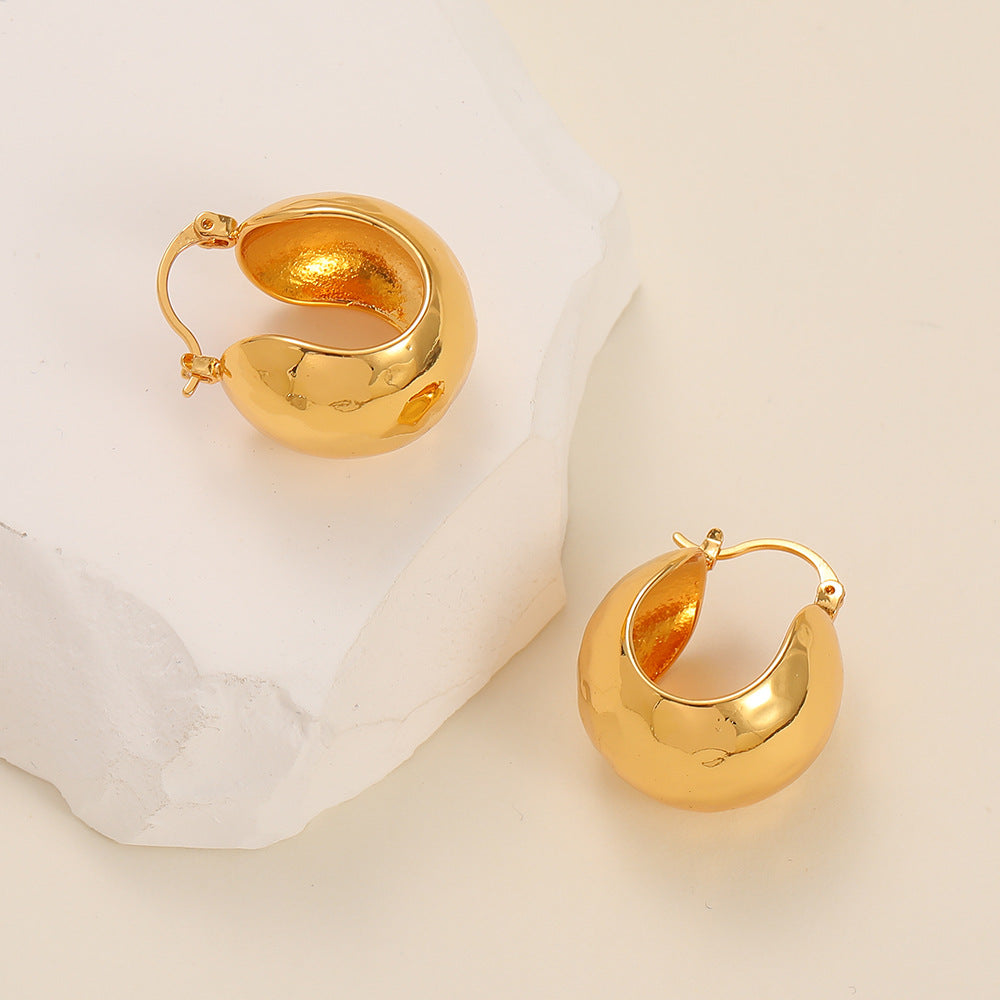 22k Gold Plated Hammered Chunky Hoop Earrings