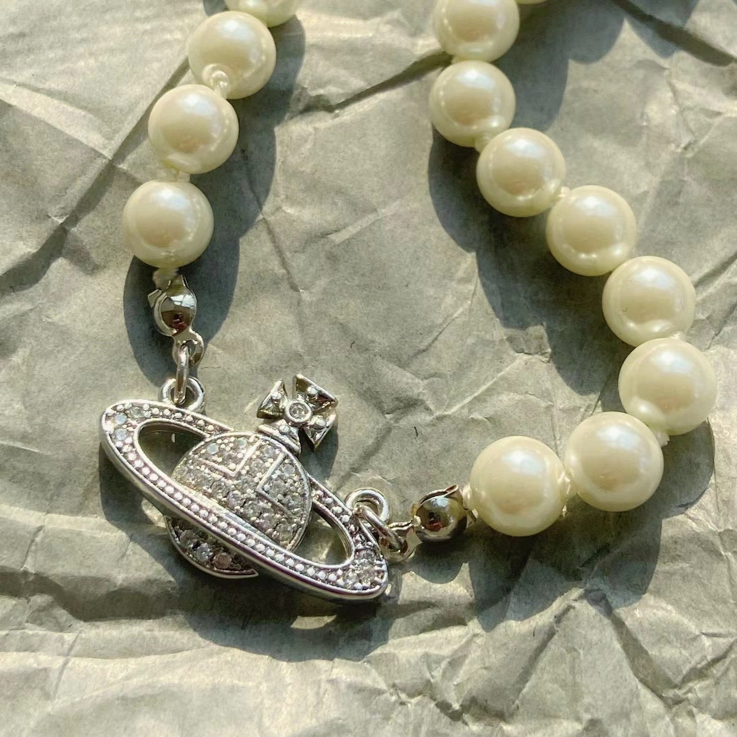 18k Gold Plated Saturn Pearl Necklace/ Pearl Choker