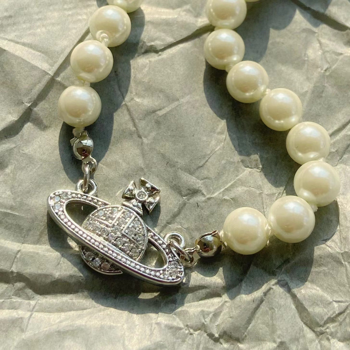 18k Gold Plated Saturn Pearl Necklace/ Pearl Choker