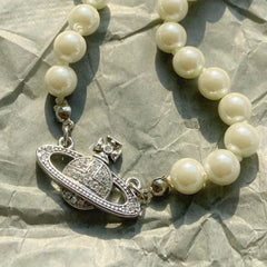 18k Gold Plated Saturn Pearl Necklace/ Pearl Choker