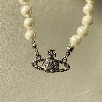 18k Gold Plated Saturn Pearl Necklace/ Pearl Choker