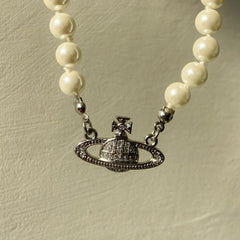 18k Gold Plated Saturn Pearl Necklace/ Pearl Choker