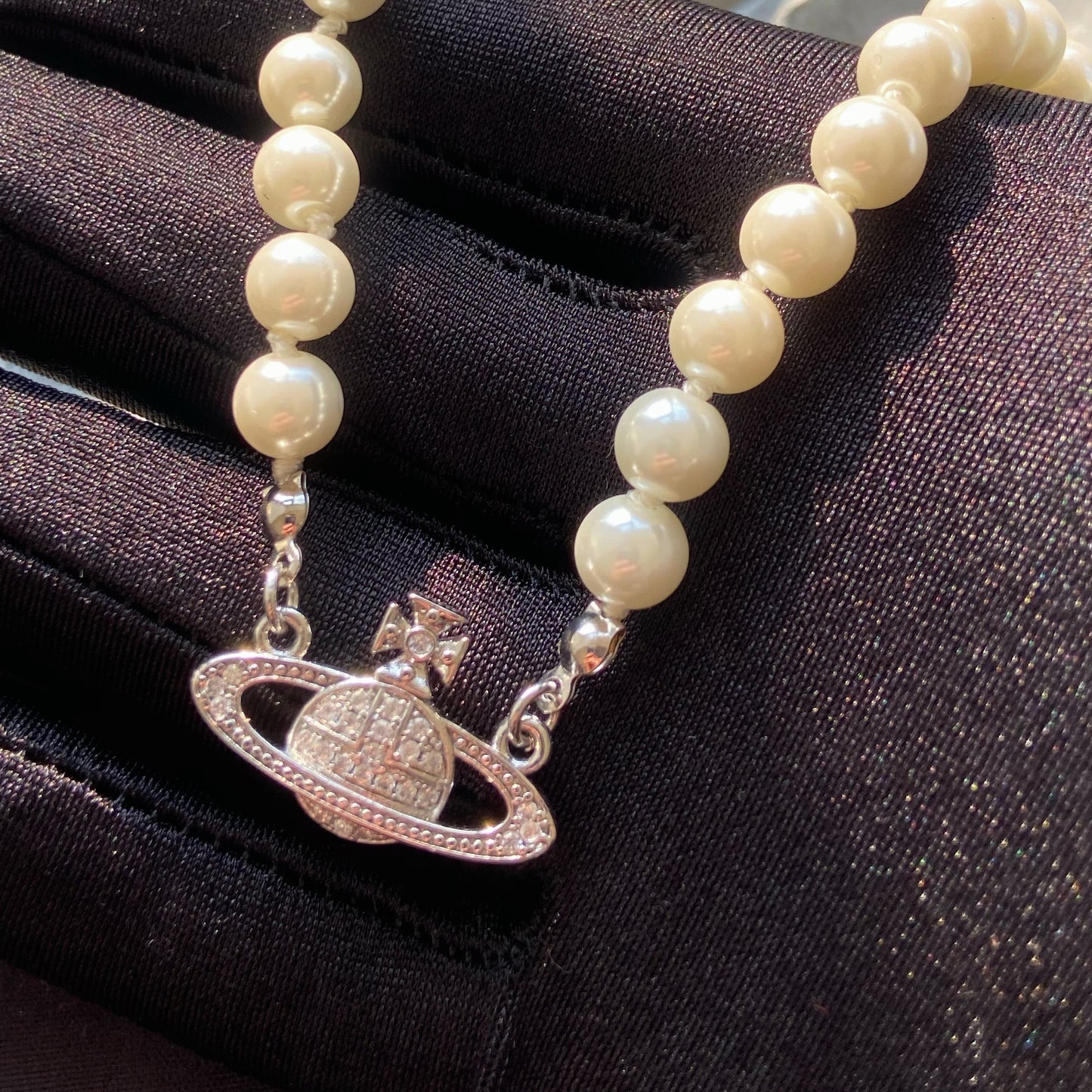18k Gold Plated Saturn Pearl Necklace/ Pearl Choker