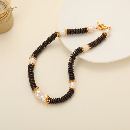 24k Gold Plated Coconut Beads with Freshwater Pearl Necklace