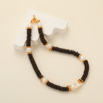 24k Gold Plated Coconut Beads with Freshwater Pearl Necklace