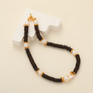 24k Gold Plated Coconut Beads with Freshwater Pearl Necklace