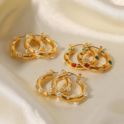 18k Gold Plated Color Stone Hoops