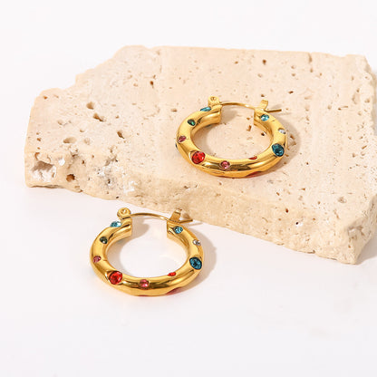 18k Gold Plated Color Stone Hoops