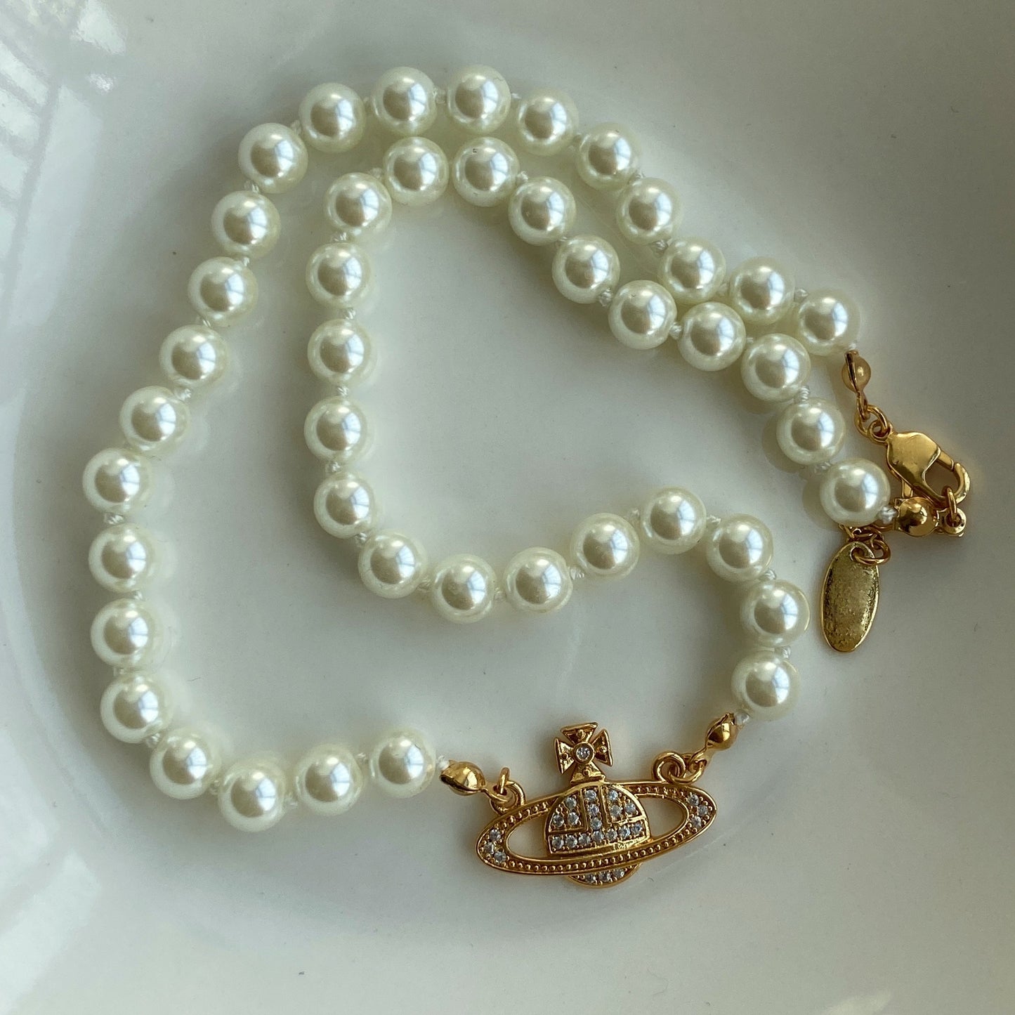 18k Gold Plated Saturn Pearl Necklace/ Pearl Choker