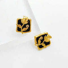 Black Rose Square Shaped Stud Earrings